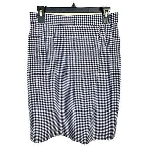 Willow Ridge Houndstooth Wool Skirt Navy Blue White Vintage - Size 12P Petite